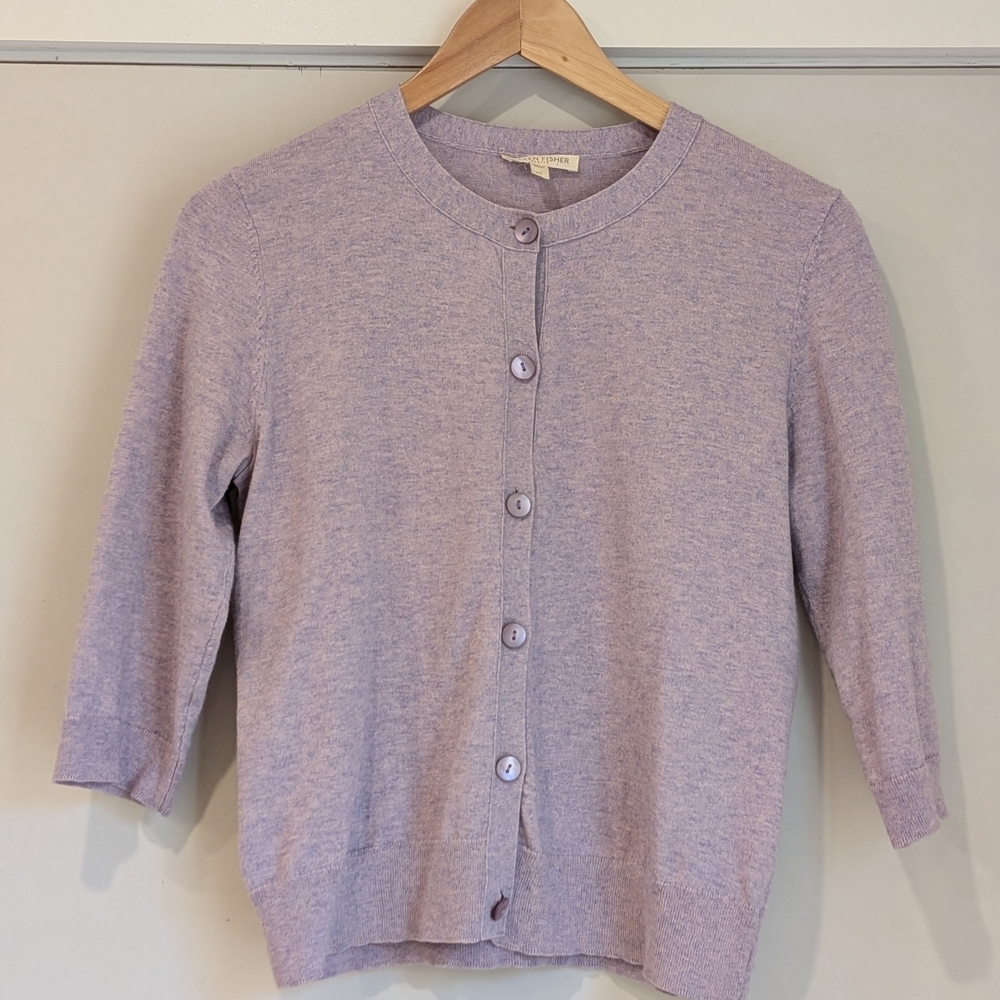 EILEEN FISHER Cardigan PS Organic Cotton Cashmere Button Front Lavender